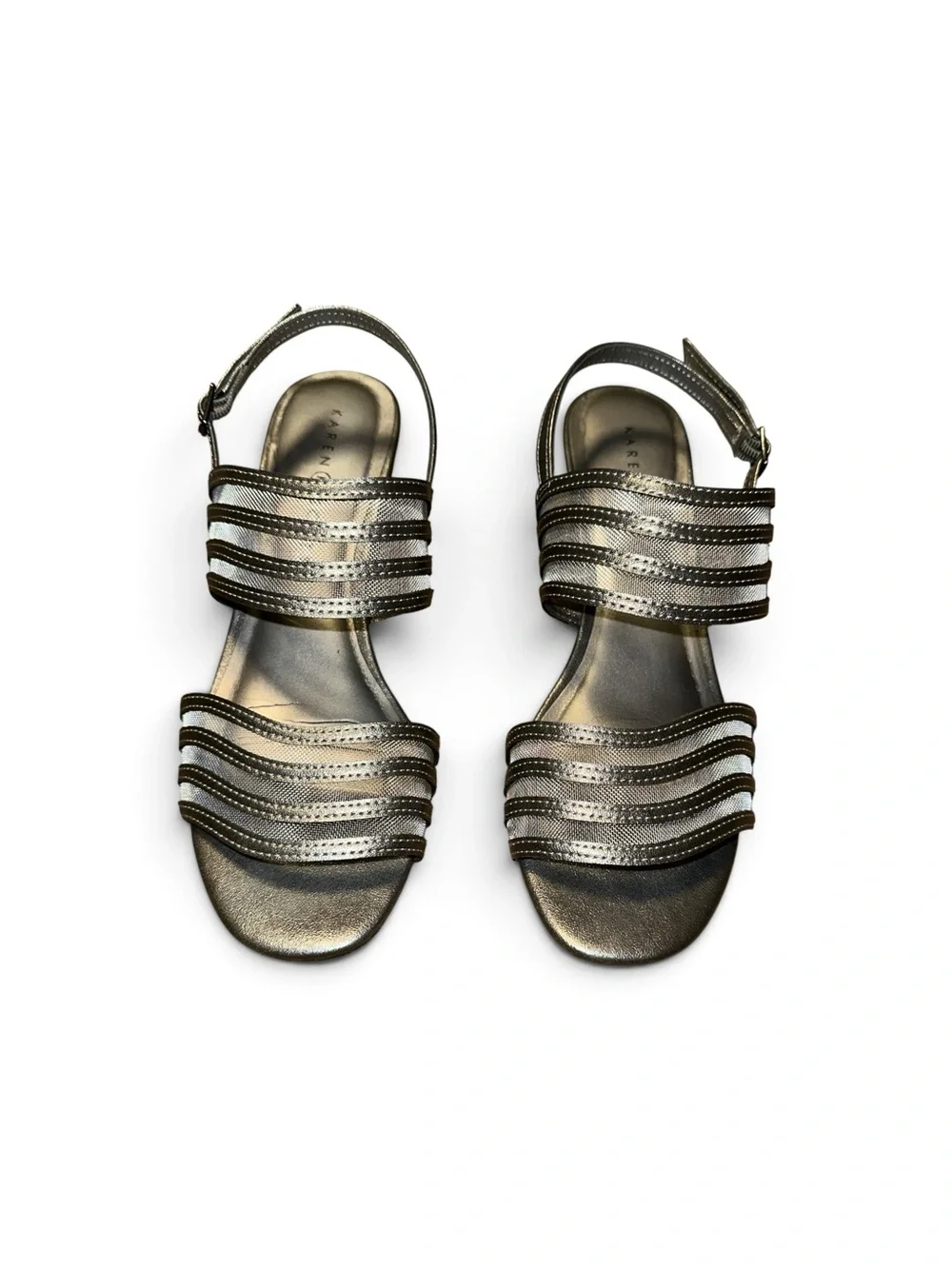 Macy’s Karen Scott Silver Strappy Wedge Mesh Sandals Size 7.5M